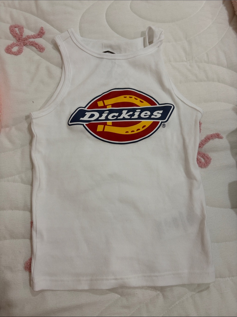 Dickies White Ribbed Tank Top with Red & Yellow Logo